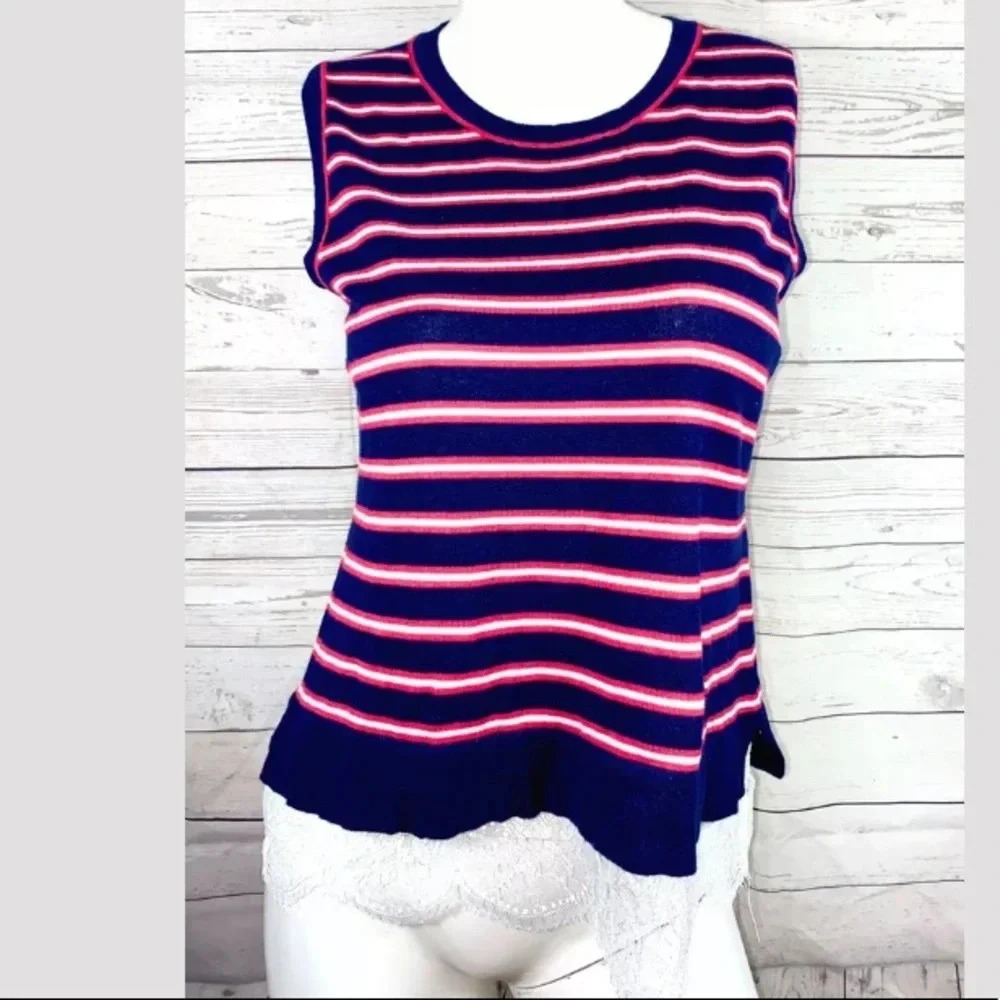 NWT Tommy Hilfiger Stripped knitted top Feb Pol Fash top shirt sleeveless sz m